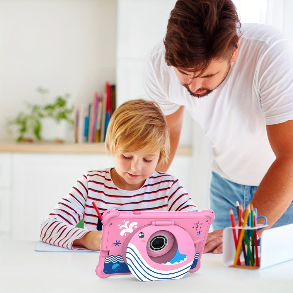 ABS Case Kids Tablet 7 Inch Android 4GB RAM 32GB ROM 512GB Expandable Parental Controls Eye Protection Display Dual Camera WiFi Stereo Speakers Type-C Durable Learning Tablet for Children Ages 3-12 Pink Blue