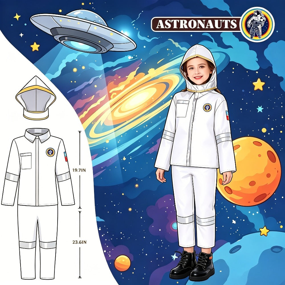 Kids Dress Up Costume Set 4-in-1, Firefighter, Police, Astronaut & Doctor Role Play Costumes