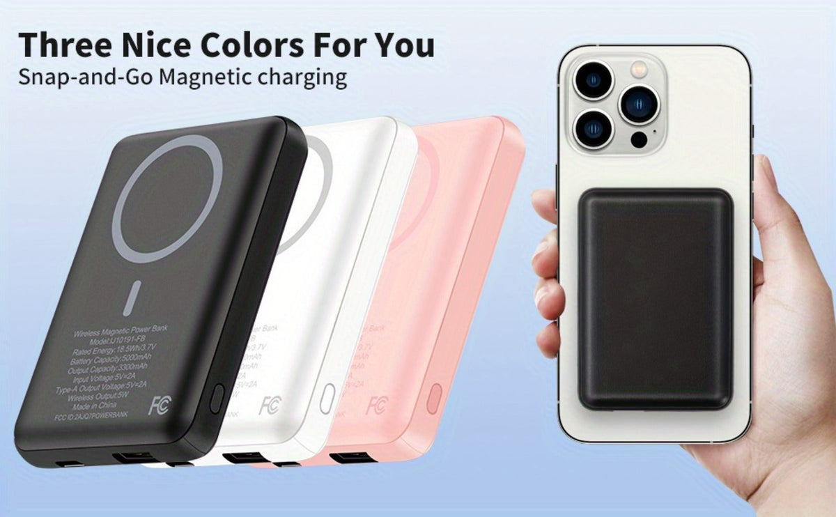 Magnetic Wireless Power Bank 5000mAh Dual Mode – 5W Wireless & 10W Wired Output, USB-C In/Out, Portable Mini Charger for iPhone 17 16 15 14 Android Samsung, Slim Pocket Travel Battery Pack