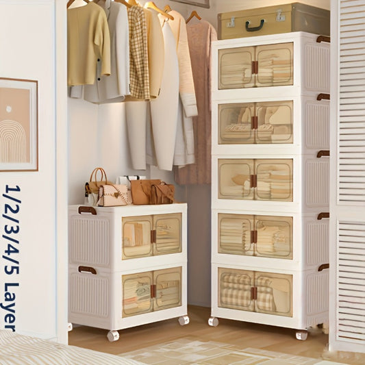 Foldable Storage Cabinet with Door for Shoes, Clothes & Books