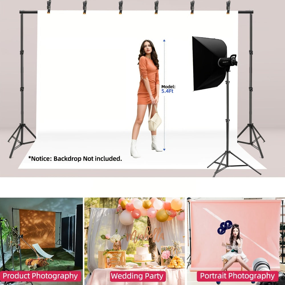 Background Support Stand System 19x6.5Ft 300° Rotating Connector Dual Crossbar with 6 Clamps 3 Weights Carrying Bag for Photography Studio Weddings Events