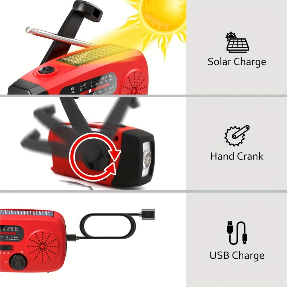 NOAA Emergency Weather Radio Solar Hand Crank with 2000mAh Power Bank & LED Flashlight – AM/FM/NOAA Portable Survival Radio, USB Charging, Solar Powered, Hurricane & Winter Storm Preparedness Gear