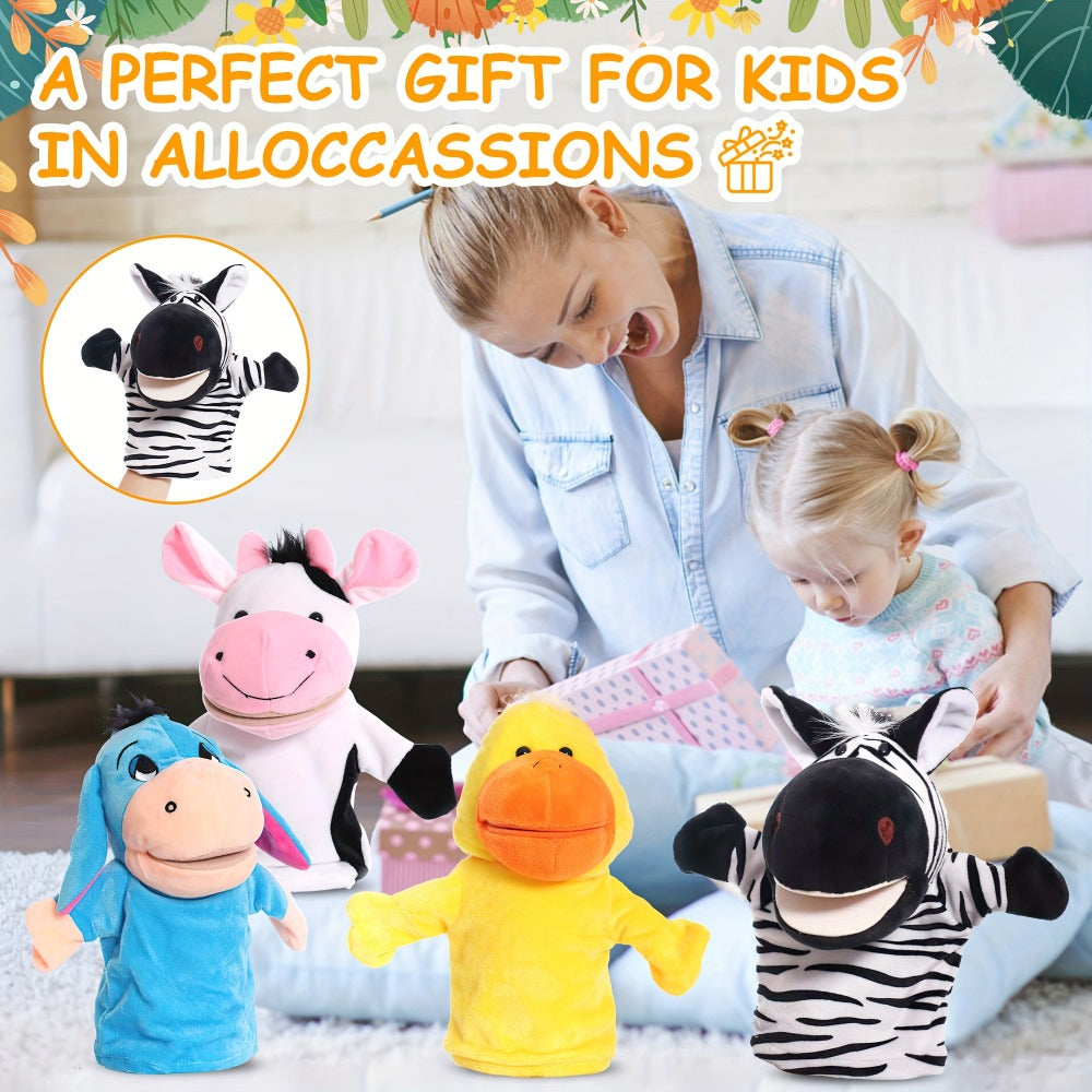 Hand Puppets Set 4pcs Plush Animal Puppets for Kids, Educational Storytelling Toy for Theatrical Performances, Nursery & Classroom, Fosters Creativity & Joy, Birthday Gift for Toddlers Boys Girls