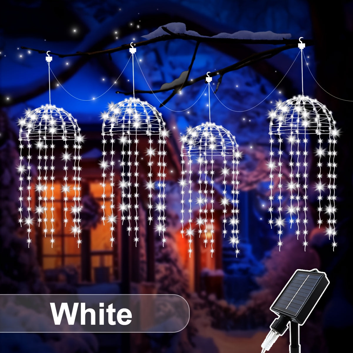 Solar Hanging Jellyfish Lights Outdoor 4 Pack – 8 Modes LED Wire Fairy Lights for Garden Patio Courtyard Wedding Valentine's Day Party Bar Holiday Decoration – White Warm White Multicolor