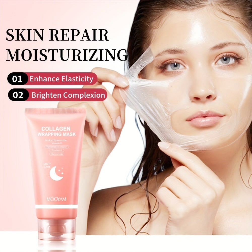 Collagen Night Mask Korean Skincare – Gel Face Mask with Applicator Brush, Hydrolyzed Collagen, Niacinamide, Vitamin C & Hyaluronate for Hydration & Plumping, Paraben-Free, 80g (MOOYAM)