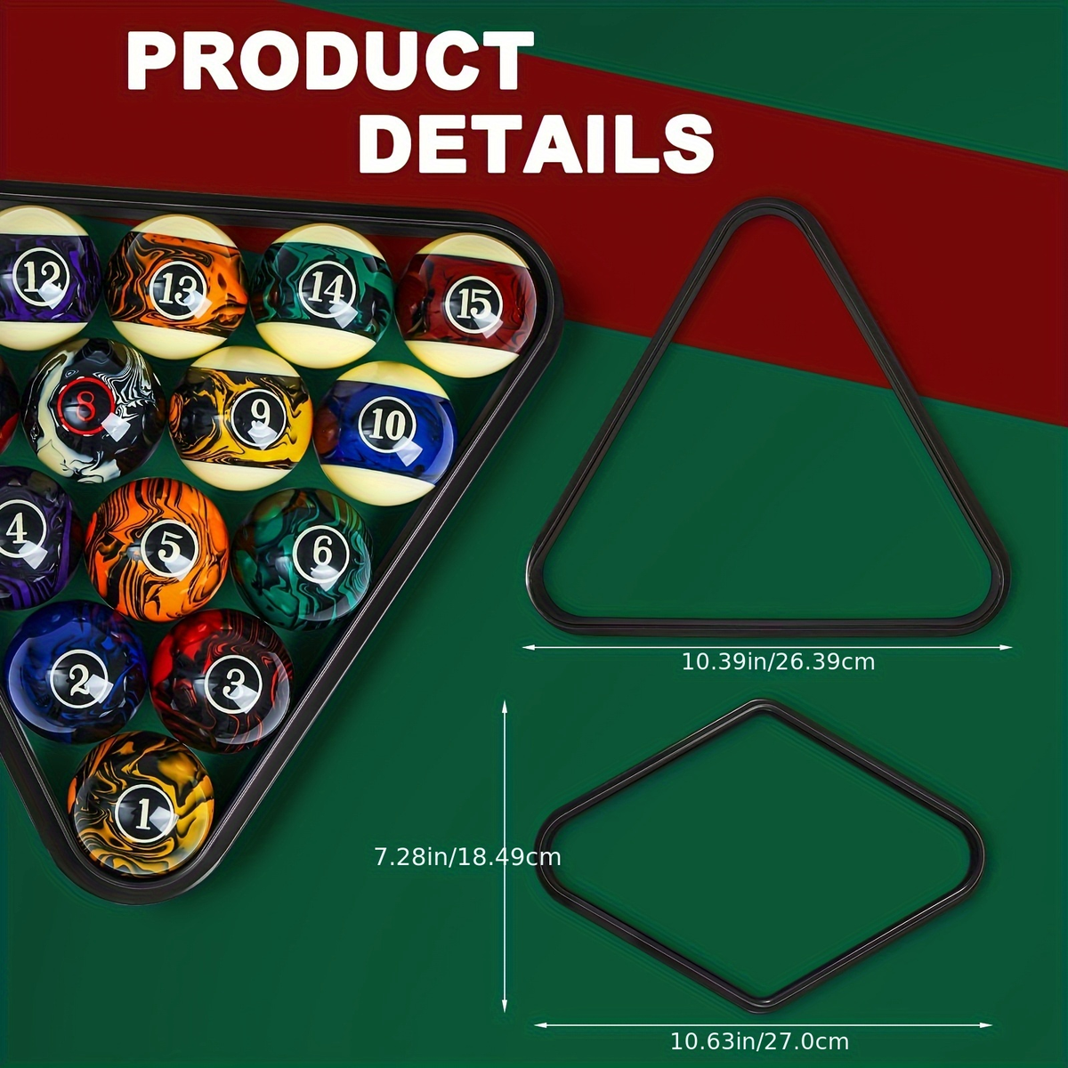 Pool Balls Billiard Set 20 Piece Complete Kit with 16 Fancy Billiard Balls 2 Diamond Pool Cue Sticks and 2 Ball Racks Full Billiard Table Accessories for Adults Men Home Office Bar Entertainment