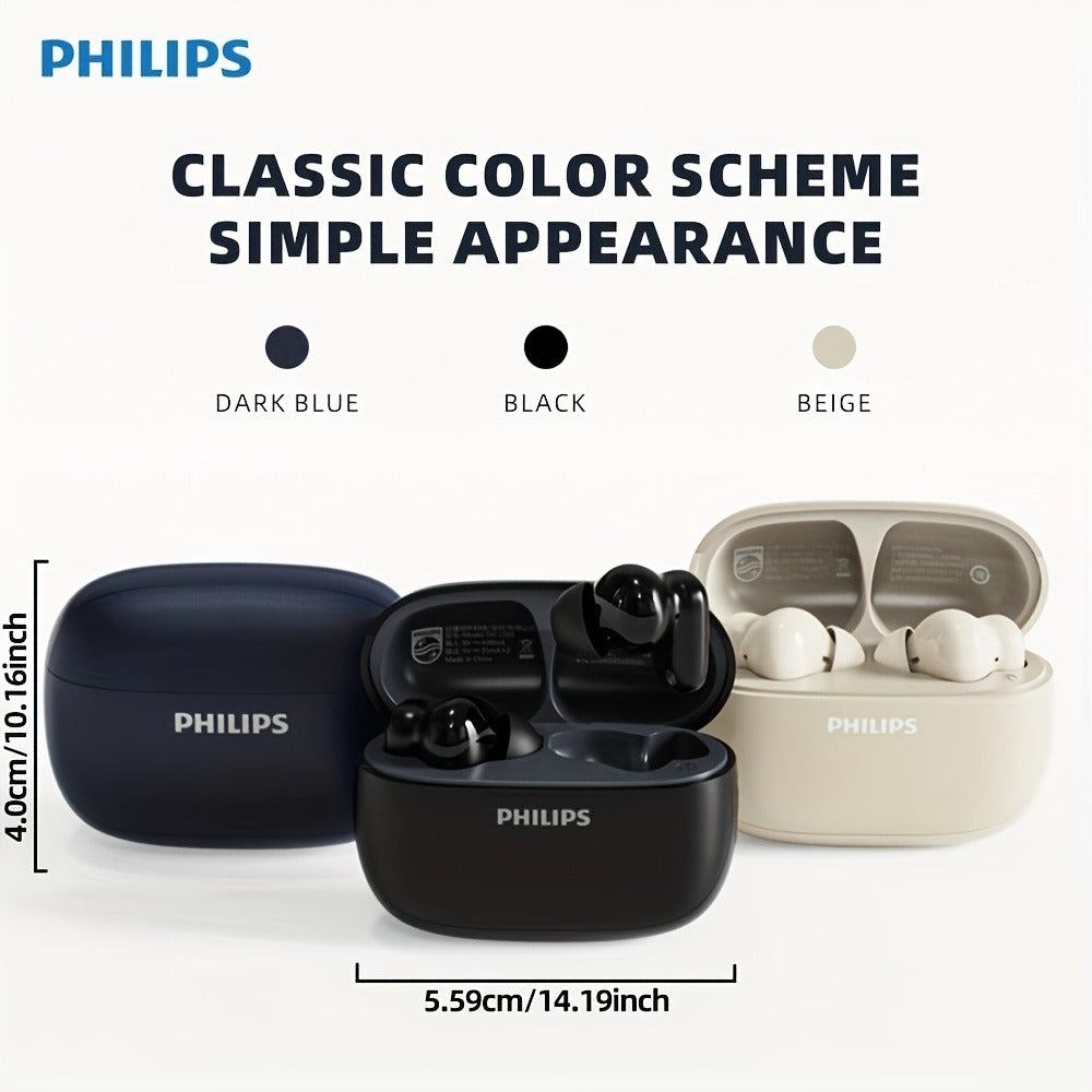 Philips TAT2569 Active Noise Reduction Wireless Earbuds, Dual Beamforming Mics 18H Playtime Bluetooth 5.4, Touch Control Secure Sport Fit Type-C Charging, Compatible with iPhone Android, Gift for Men Women