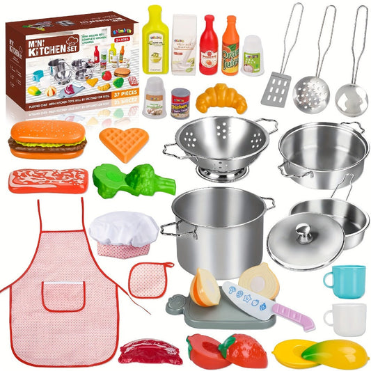 Kids Pretend Play Kitchen Set, 37-Piece Cooking and Chef Role-Play Toy