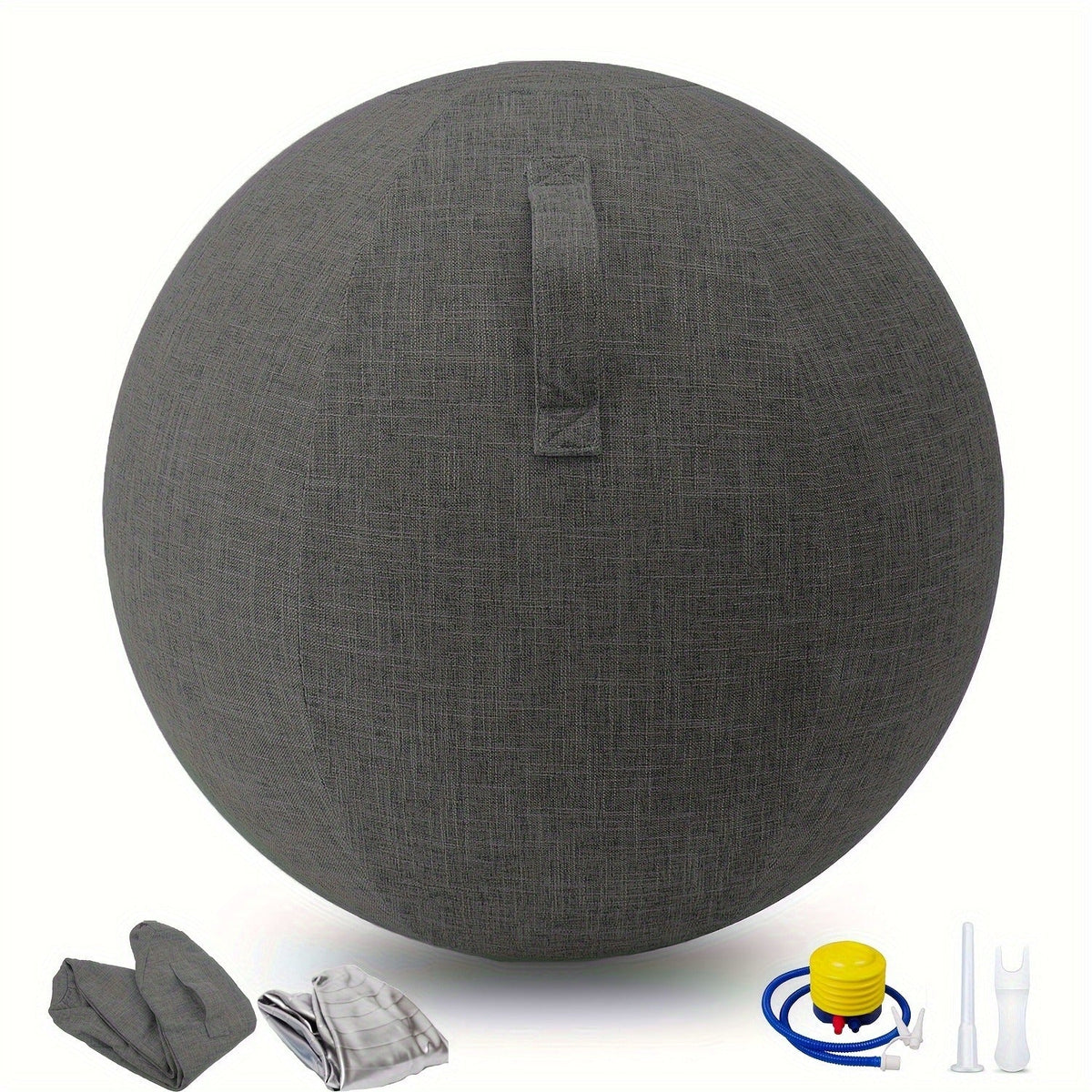 Exercise Ball Chair 65cm with Fabric Cover – Stability Balance Ball Seat for Home Office Desk, Yoga Pilates Birthing Ball, Relieves Back Pain & Improves Posture, Grey & Black, Anti-Burst Design