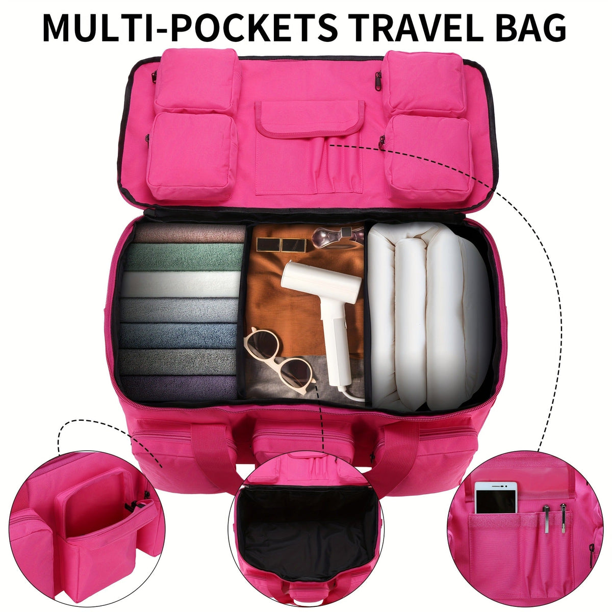 Convertible Travel Duffel Bag 3-in-1 Rose Red 50L – Weekender Backpack & Gym Bag for Men & Women, Sports, Camping & Daily Use, Large Capacity Carry-On with Multiple Carry Modes