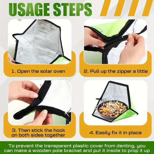 Portable Solar Oven, Foldable Sun-Powered Cooker, Green 2-Pack