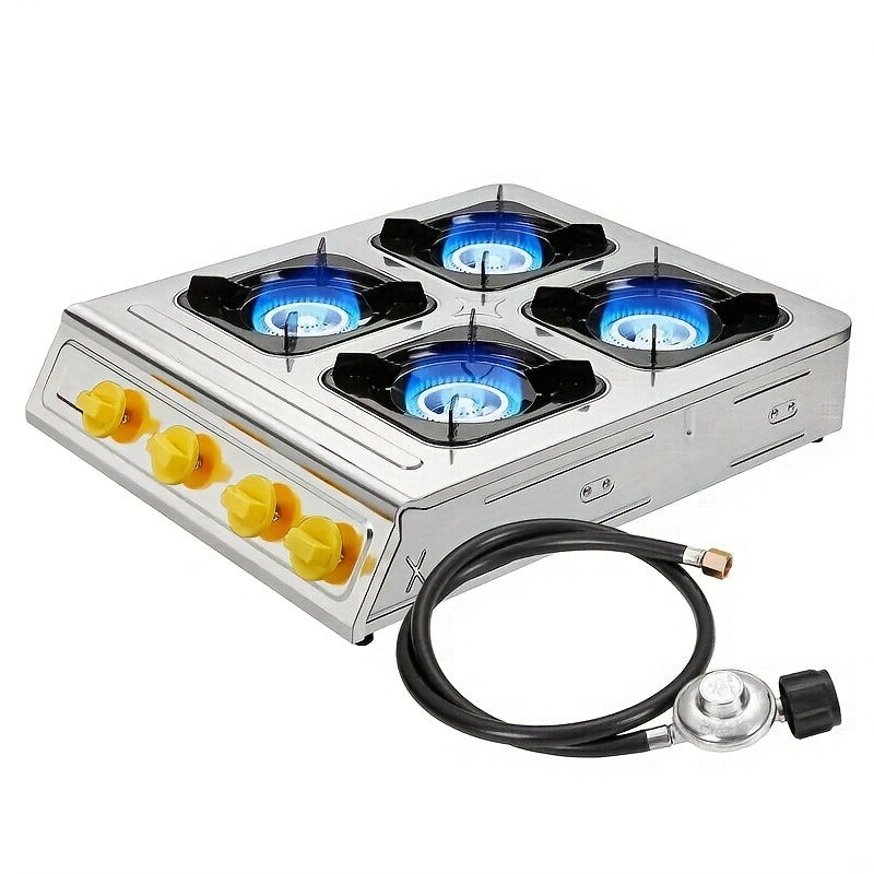 4-Burner Propane Outdoor Camping Stove with CSA Certified Regulator & Hose – Portable Gas Burner for Camping, BBQ, Home Brewing, Turkey Frying, Tactical Cooking & Survival Preparedness