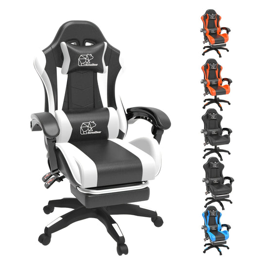Reclining Gaming Chair with Adjustable Height, Lumbar Pillow and Optional Footrest