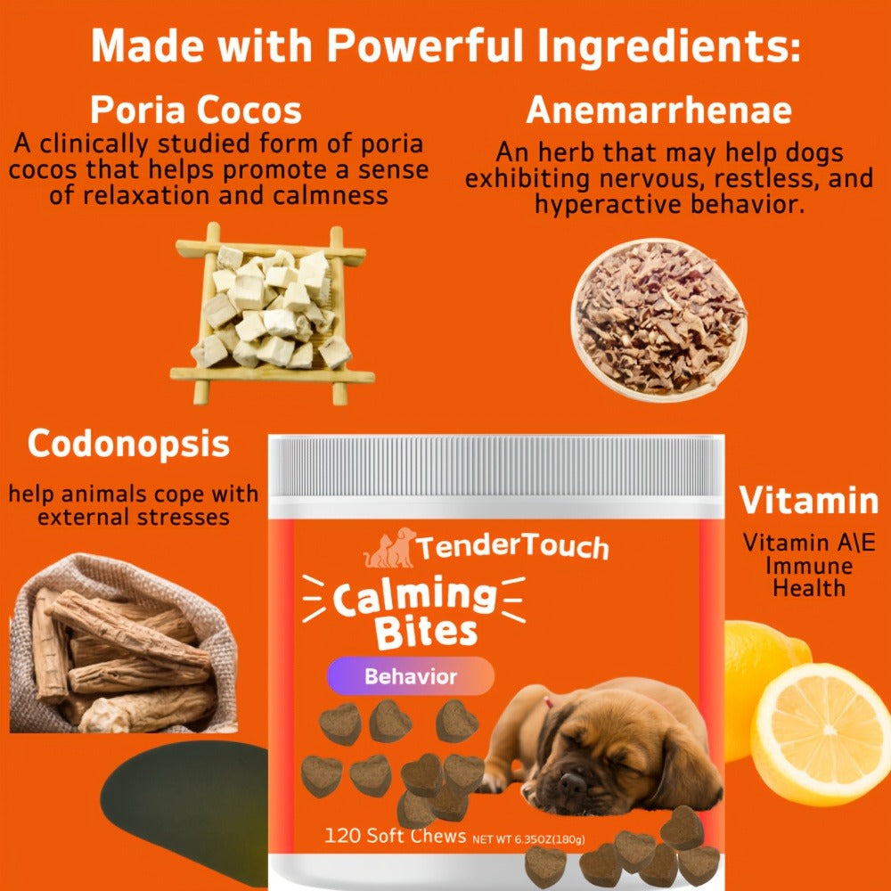 Dog Calming Chews 120ct | Natural Relaxation & Stress Relief Supplement for Dogs, Emotional Balance Support, Chill-Out Canine Soft Chews for Anxiety, Thunderstorms & Separation, 200g / 7.05oz