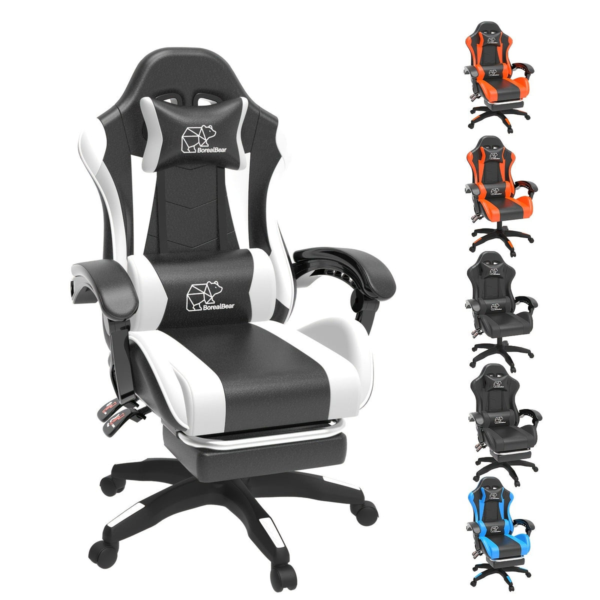 Gaming Chair with Footrest & Lumbar Support – Ergonomic Reclining Computer Chair 360° Swivel Adjustable Height
