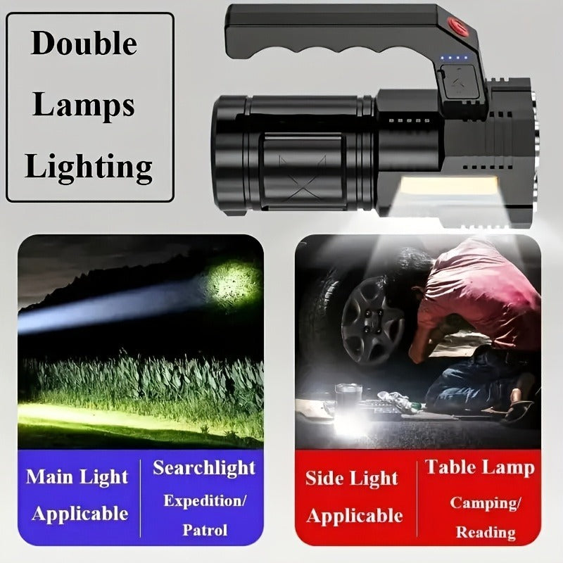Rechargeable LED Flashlight 6-Pack - Transparent COB Side Light, 6 Modes Multifunction Handheld Torch, ABS Body for Camping, Hiking, Work & Emergency Power Outage
