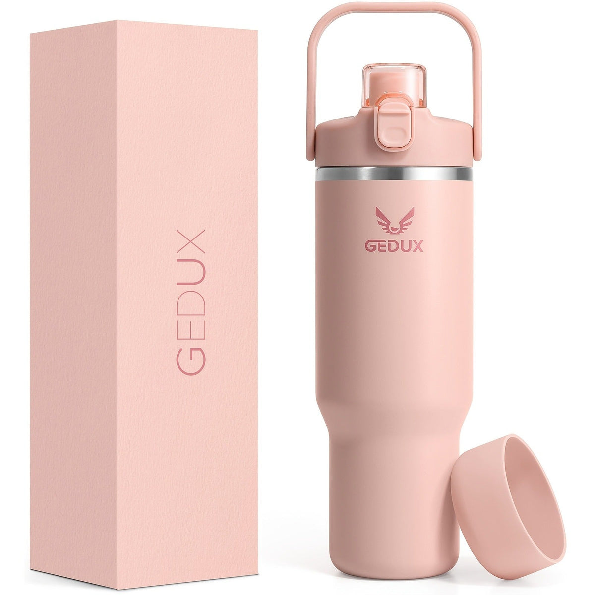 Vacuum Insulated Tumbler 32oz Stainless Steel with Handle Straw 2-in-1 Lid Chug Straw Lid Silicone Boot Matte Finish Keeps Drinks Cold Hot for Travel Gym Outdoor