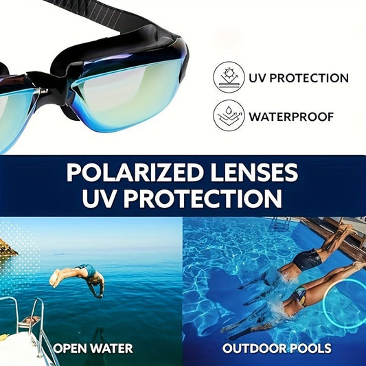 Swim Goggles Set with Iridescent PC Lenses, PU Swim Cap and Accessories
