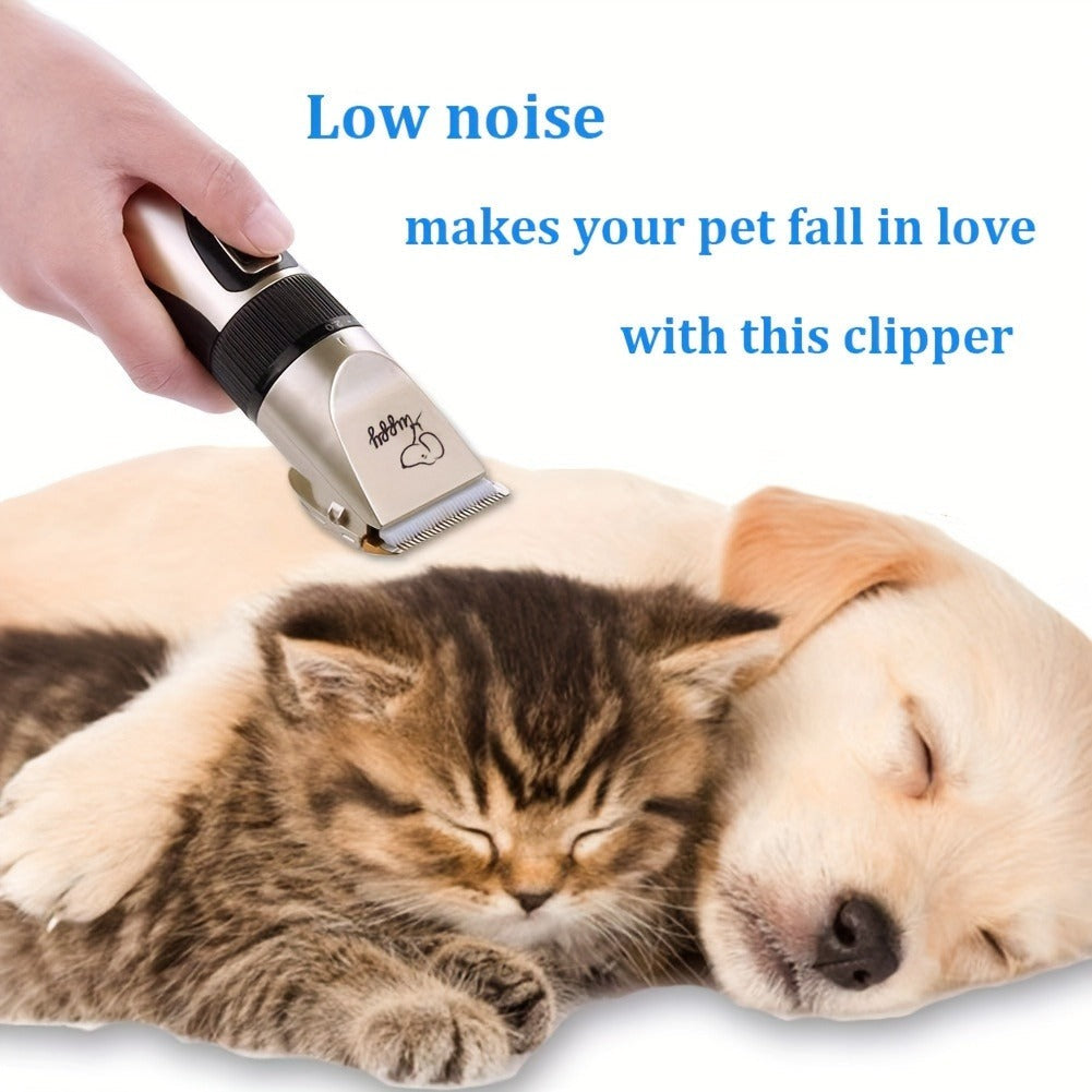 Pet Hair Trimmer Kit 2-in-1 with LED Nail Clipper – 12-in-1 Cordless Quiet Electric Clippers for Dogs & Cats, USB Rechargeable, 5 Guide Combs, Ergonomic Non-Slip Handle, Home & Salon Use