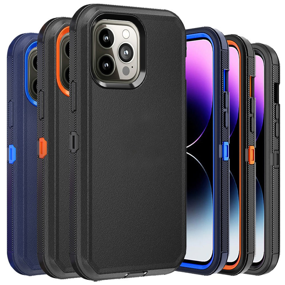 Shockproof Armor iPhone 14 Case Heavy Duty TPU PC Dual Layer Drop Protection Rugged Cover for iPhone 14 Pro Max 14 Plus 14 Pro 14 Wireless Charging Compatible – 3 Colors Black Orange Blue