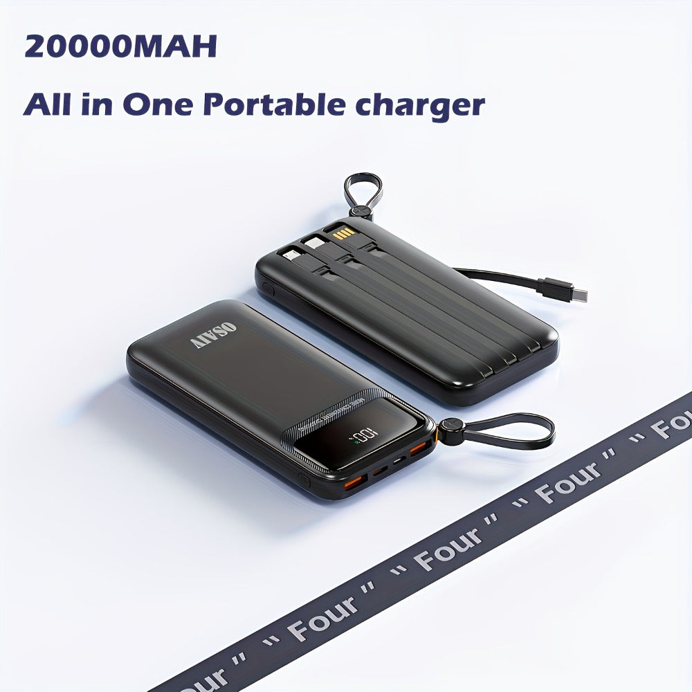 Ultra-Thin 20000mAh Power Bank with Built-In Cable – 20W Fast Charging USB-C Battery Pack, Slim Portable Charger for All Mobile Phones Tablets iPhone 17 16 15 Android Samsung, Travel Spare Battery
