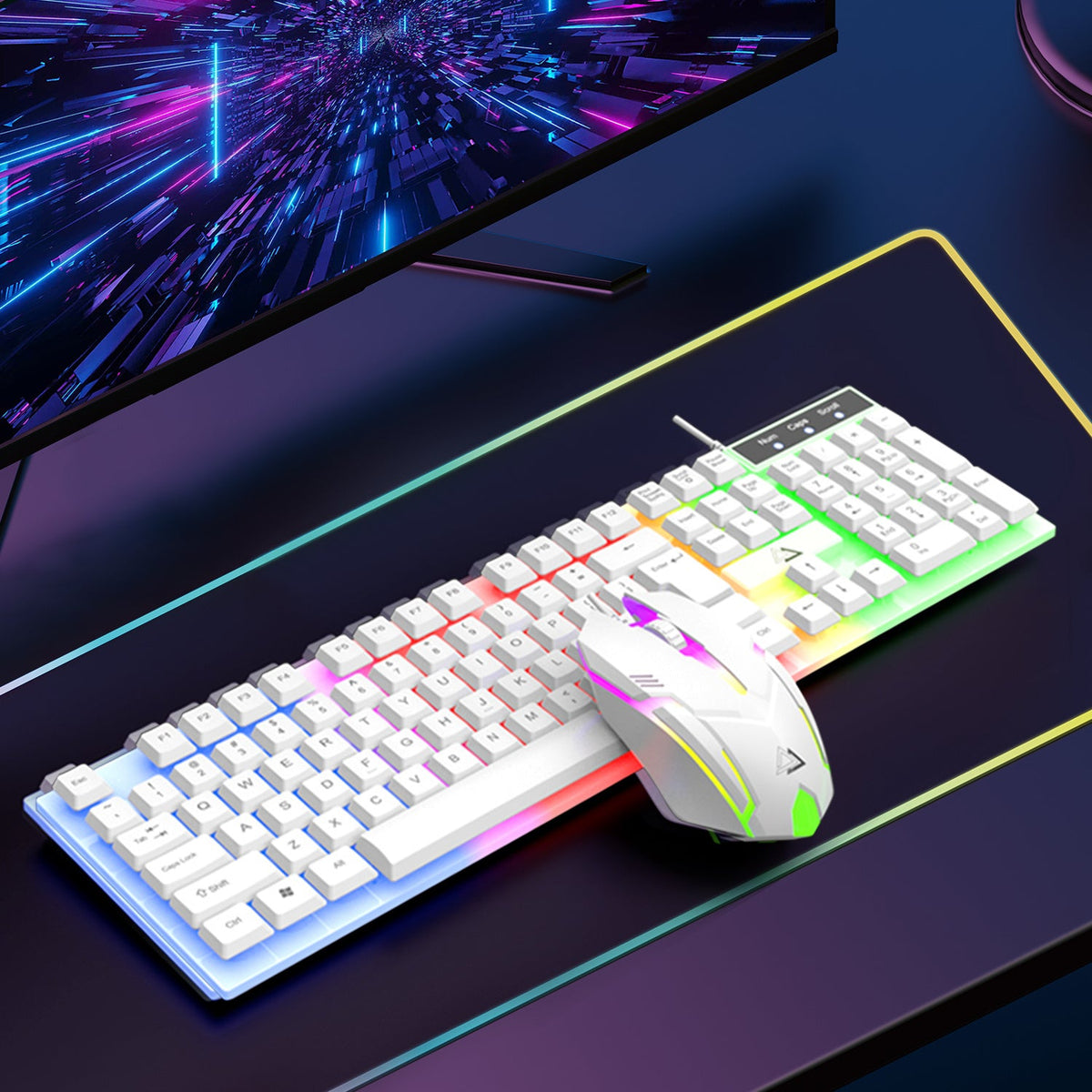 Wired USB RGB Gaming Keyboard and Mouse Combo 104 Keys Backlit Mechanical Feel 1000 DPI Optical Mouse for PC Desktop Laptop Windows Mac Linux Gamer Black White
