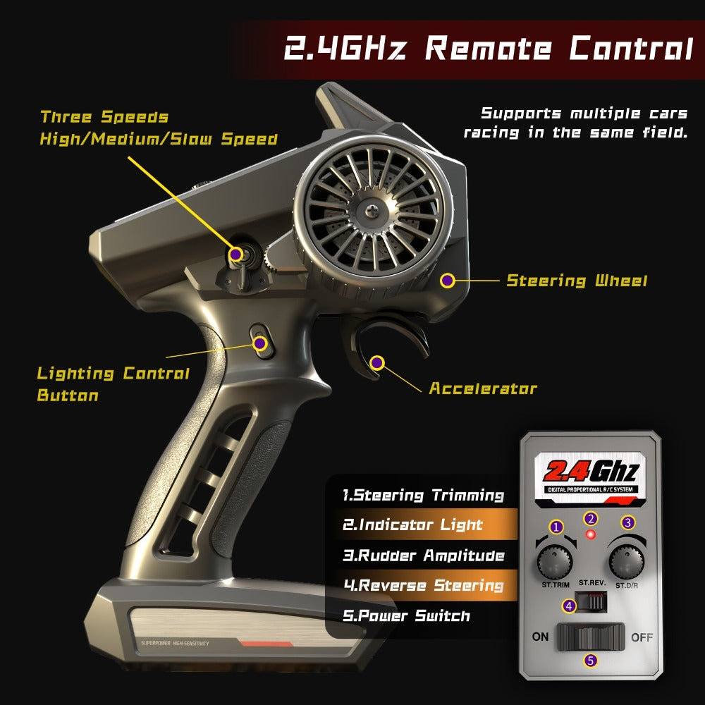 High Speed RC Car, 1:16 Scale 4WD Off-Road Car with RC390 Motor, 70KM/H Top Speed