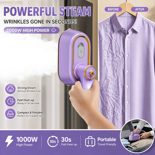 Mini Travel Steamer and Dry Iron with 180° Foldable Handle, 85ml Tank