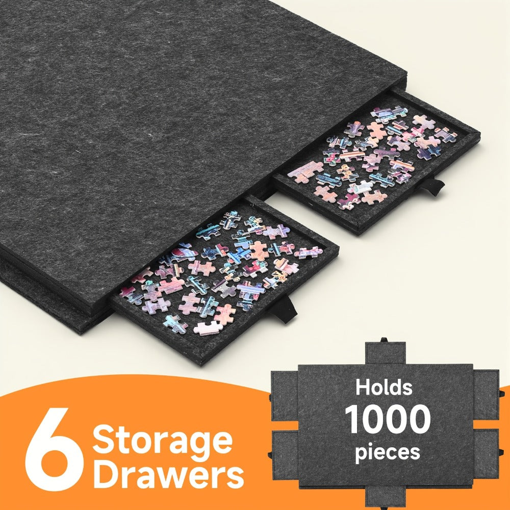 Roll-Up Puzzle Mat Board Extra Large – Foldaway Felt Mat for 1000 & 1500 Piece Jigsaw Puzzles, 6 Sorting Drawers, Portable Roll-Up Storage Solution for Puzzle Lovers Adults Seniors