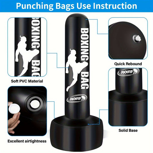 Freestanding Inflatable Punching Bag, 69 Inches, for Boxing and Kickboxing, Black