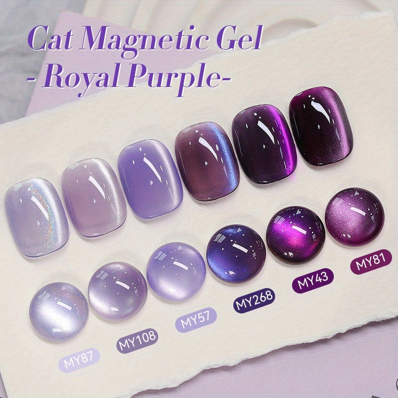 Cat Eye Gel Nail Polish Set 6 Colors Purple – Magnetic Soak Off UV LED Gel Polish 10ml Each, Ultra-Bright Cat Eye Effect, Long Lasting 30 Days, Nail Art Gel for Women Salon Home DIY