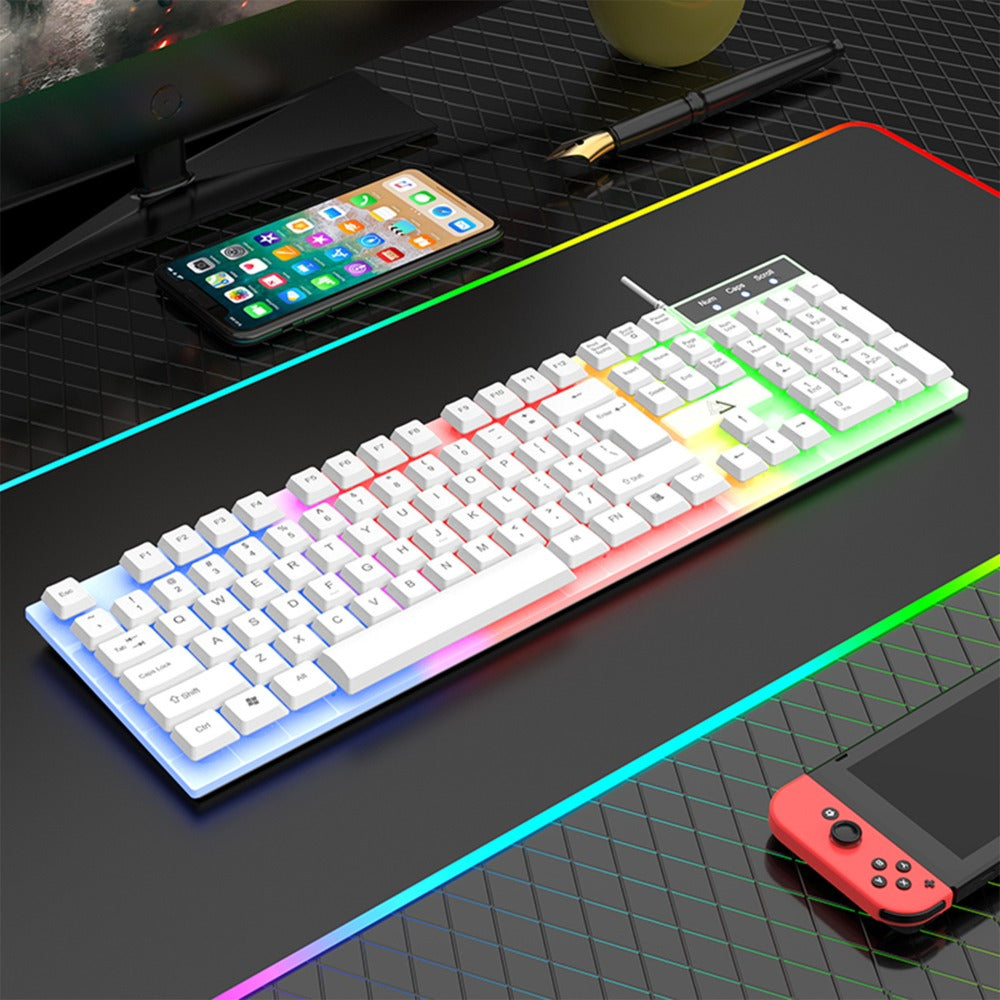 Rainbow RGB Gaming Keyboard and Mouse Combo GT100 – 104 Keys Full-Size Mechanical Cyan Axis Wired Set, Vibrant LED Backlit for PC, Laptop, Mac, Windows & Linux | 50M Keystroke Durability | Black & White