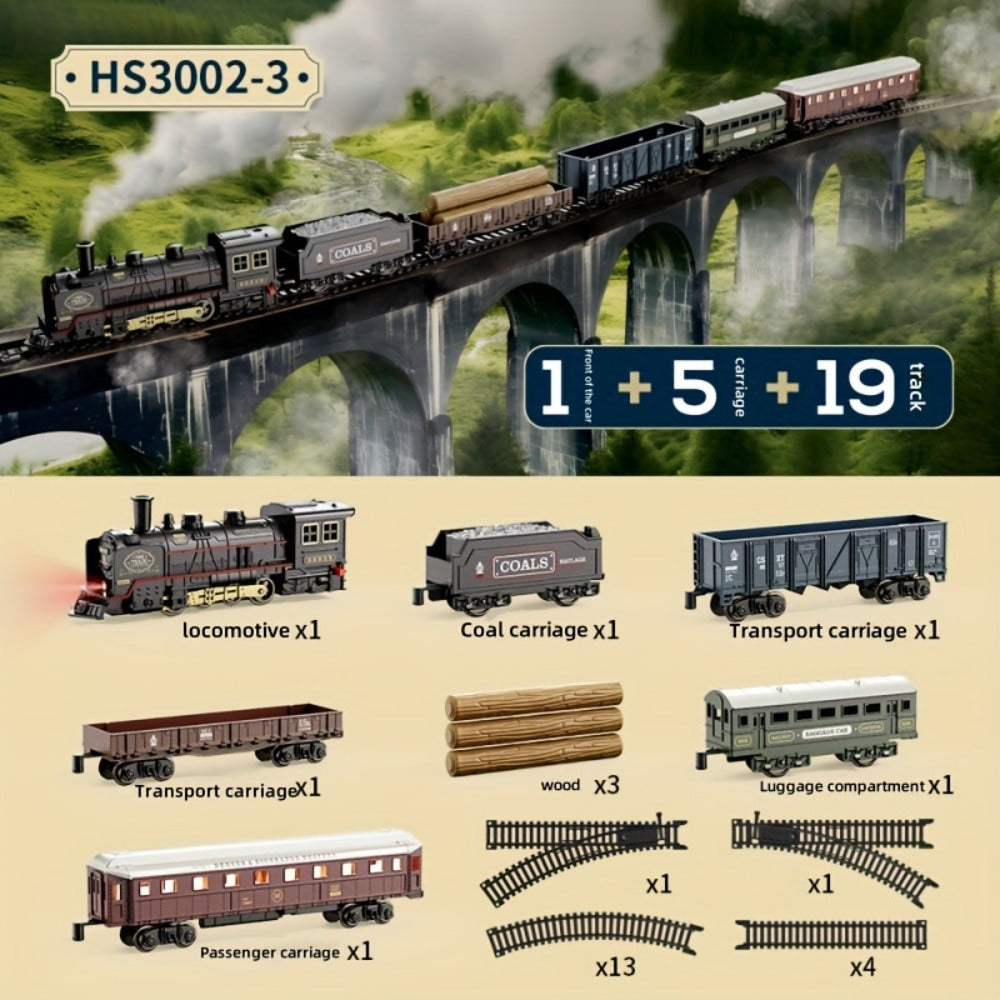 Battery Operated Steam Engine Train Toy Set with Tracks – Electric Locomotive Model for Kids Boys Girls Ages 3+, Classic Black Train, Birthday Christmas Halloween Gift
