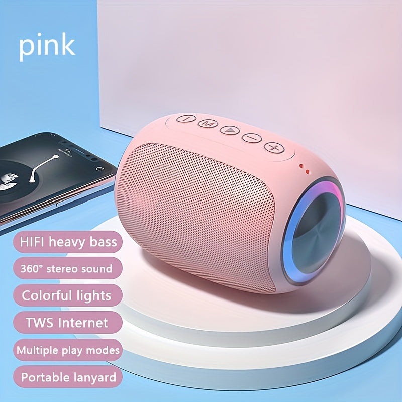 Pink Portable Wireless Bluetooth Speaker with Colored LED Lights - Foubeak Dual Speaker Stereo Sound, Rechargeable, Perfect Gift for Girls Women Christmas Birthday Valentine