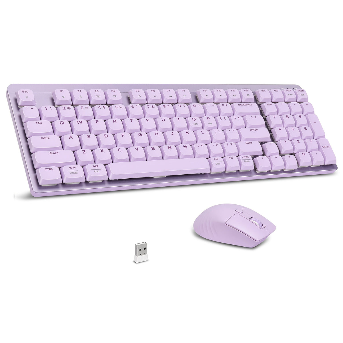 LeadsaiL FA98 Low Profile Wireless Mechanical Keyboard and Mouse Combo – 2.4GHz 98-Key 96% Slim Red Switch Silent Mouse, Ergonomic Design for Windows & Mac | Aesthetic Colors Purple, Silver & Pink