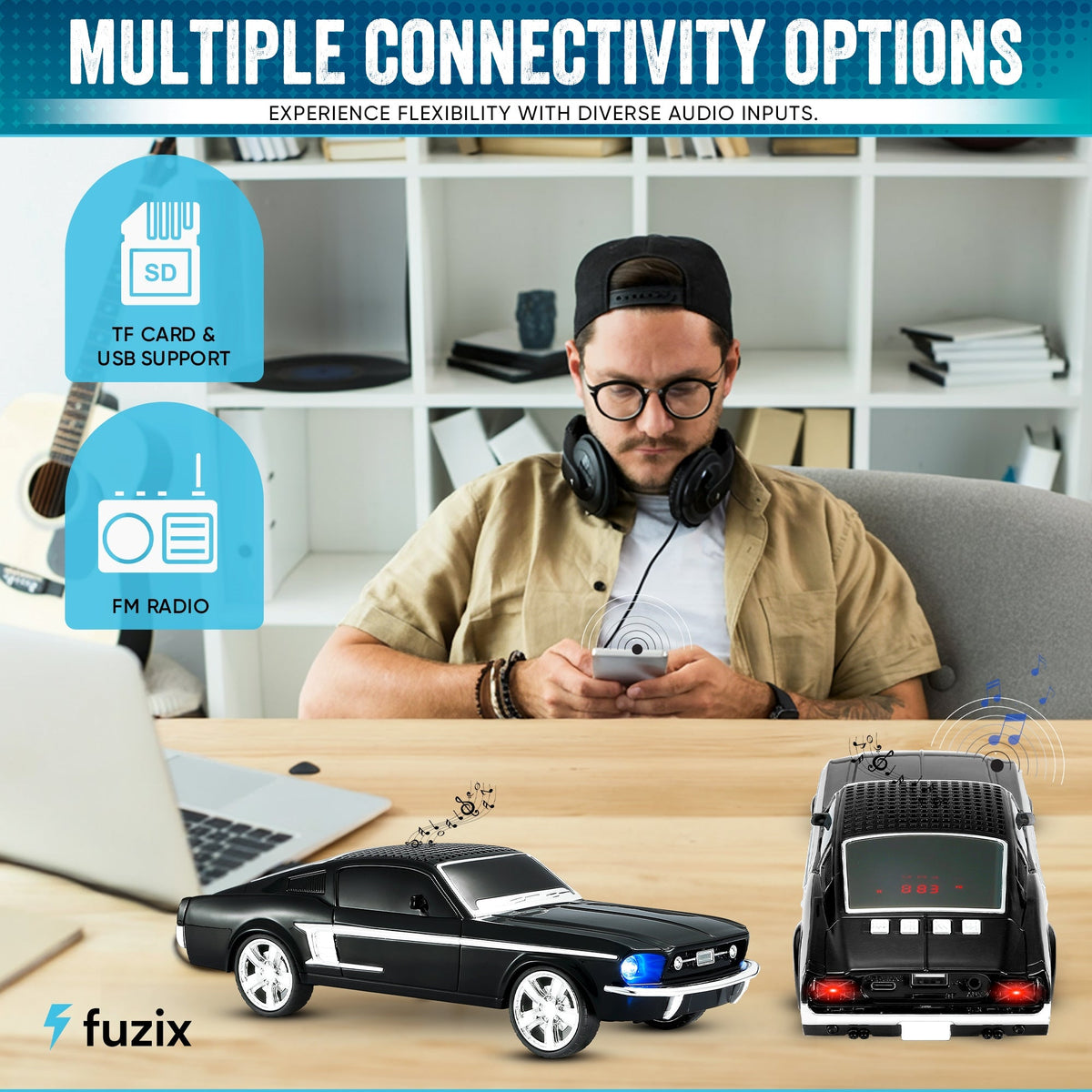 Fuzix WS-1967 Classic Car Bluetooth Speaker with LED Lights | Retro Replica Wireless Stereo, FM Radio, USB/TF/AUX, Built-in Mic, Rechargeable – Novelty Gift for Car Enthusiasts, Home, Travel & Parties