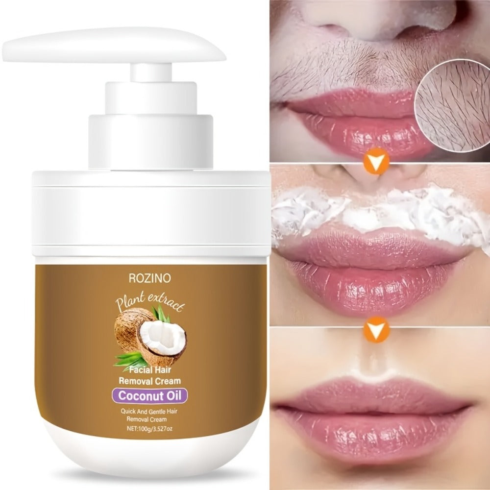 Hair Removal Cream with Coconut Essence & Aloe – Mild Non-Irritating 5-Minute Formula for Underarms, Lips, Arms, Legs, Back & Bikini Area, Gentle Depilatory Cream for Sensitive Skin, 100g
