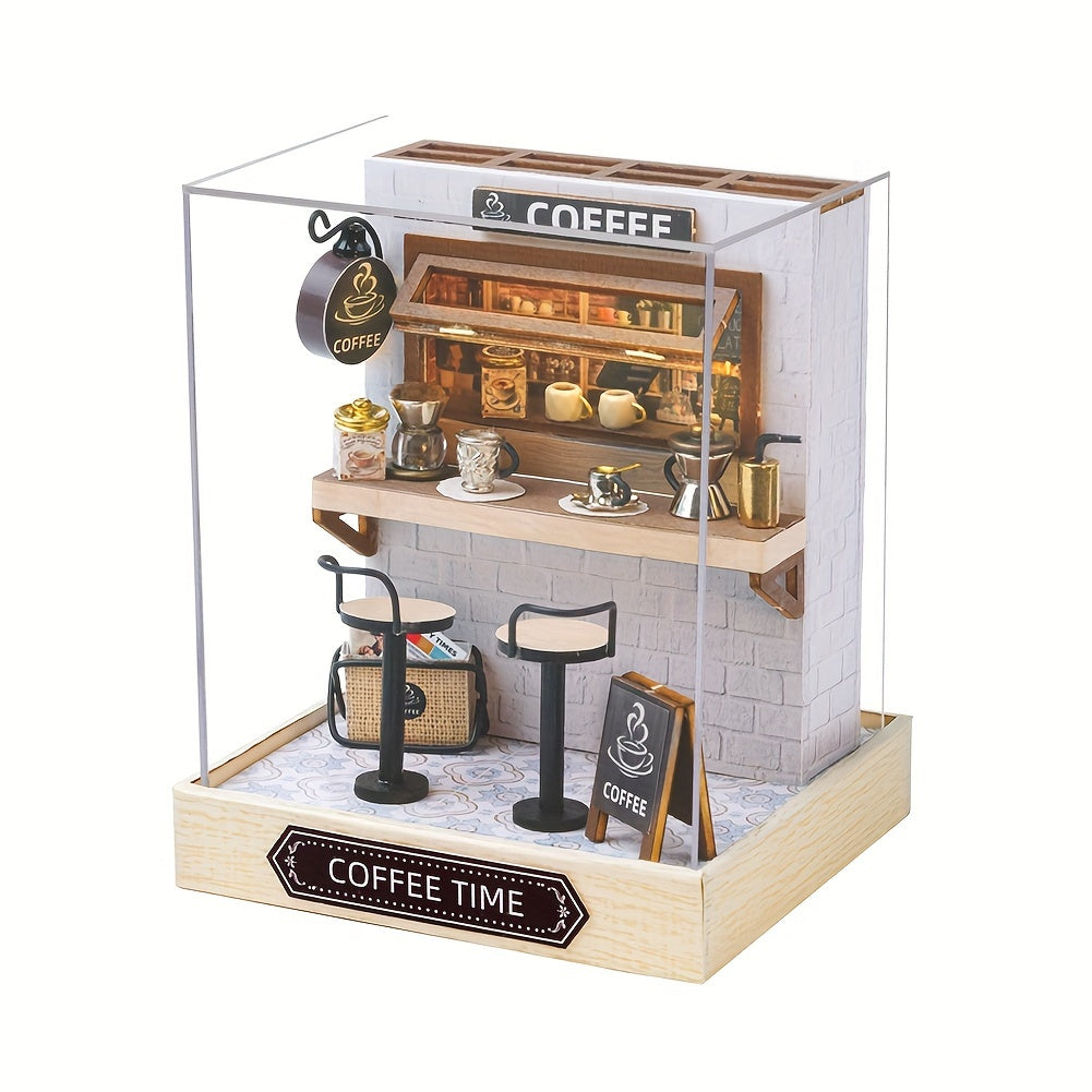 DIY Wooden Miniature Shop Kit with Dust Cover in Four Themes