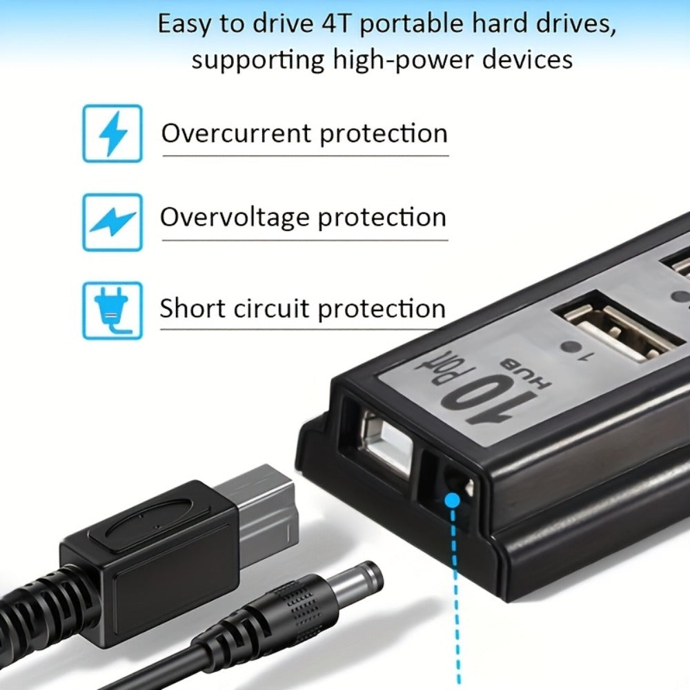10-Port USB-A Hub with High-Speed Charging & Data Transfer – Plug and Play USB Splitter for MacBook, PC, Laptop, Desktop | 10 Device Simultaneous Connection