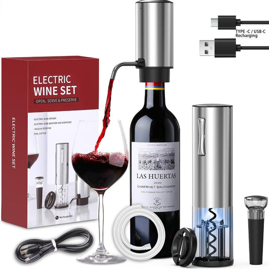 Electric Wine Opener Sets - Rechargeable Corkscrew with 3 Wine Service Options