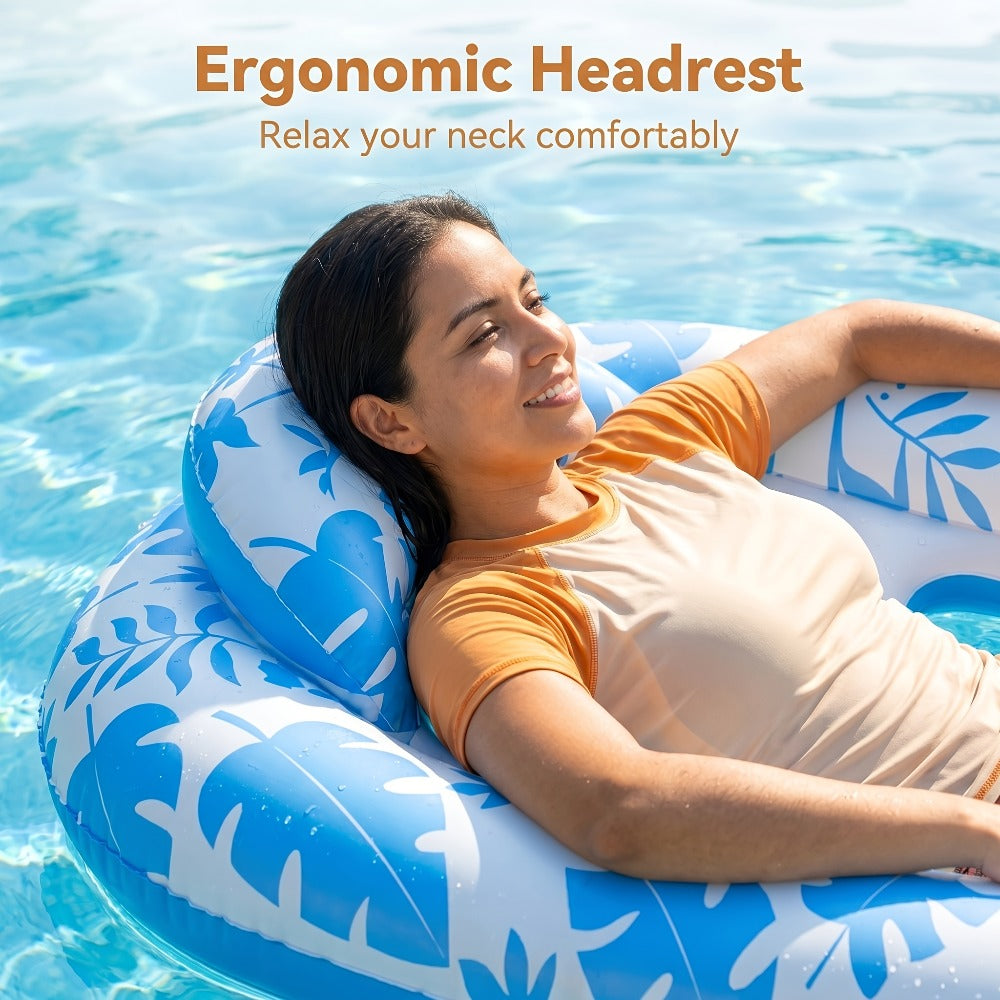 Inflatable Pool Lounger with Backrest, XL 77 x 50 Inch Tanning Float