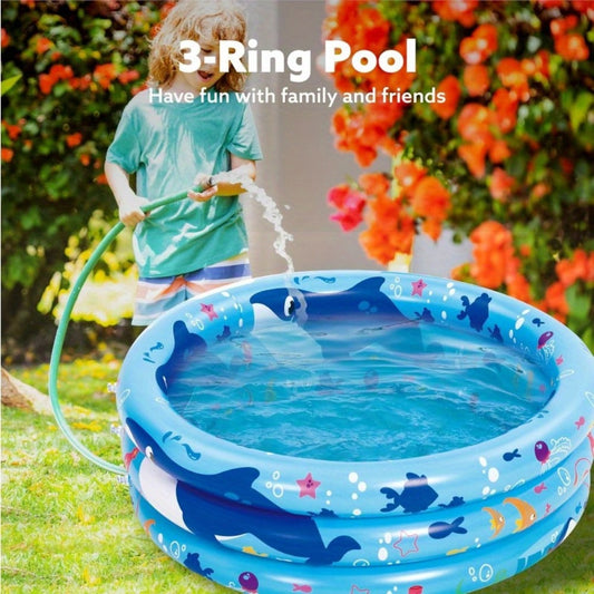 Whale Inflatable Kiddie Pool with Three-Ring Design for Backyard Water Play