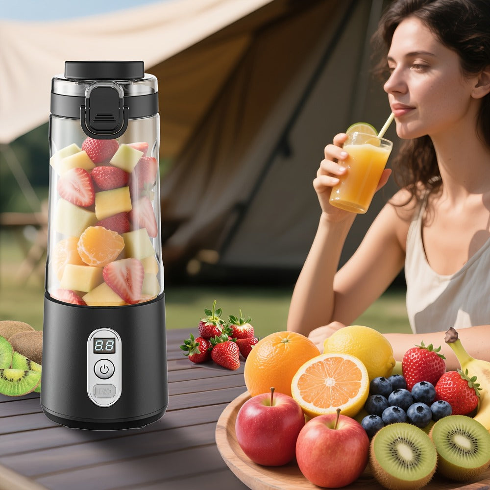 Portable Smoothie Blender USB-C Fast Charge 6-Blade Stainless Steel – Digital Timer Battery Display High-Speed Ice Crush No-Spill Lid | Protein Shake Gym Travel Blender in Black Pink White