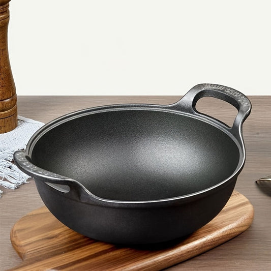 Cast Iron Wok with Dual Handles for Stir-Frying, 25–32 cm Sizes