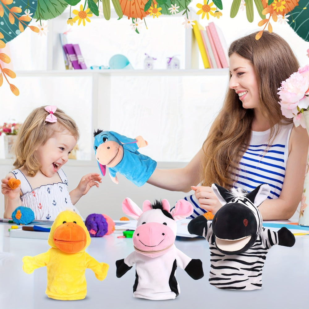Hand Puppets Set 4pcs Plush Animal Puppets for Kids, Educational Storytelling Toy for Theatrical Performances, Nursery & Classroom, Fosters Creativity & Joy, Birthday Gift for Toddlers Boys Girls