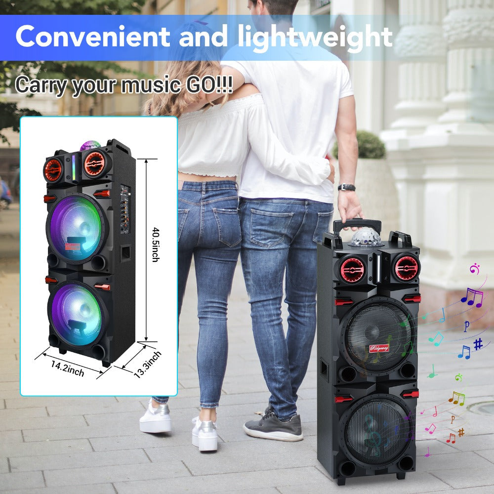 Karaoke Party Bluetooth Speaker with Sound Reactive Lights, 1000W Peak DJ Subwoofer Stereo Boombox, USB SD AUX FM Radio, Telescopic Rod Remote Control for Outdoor Indoor Party