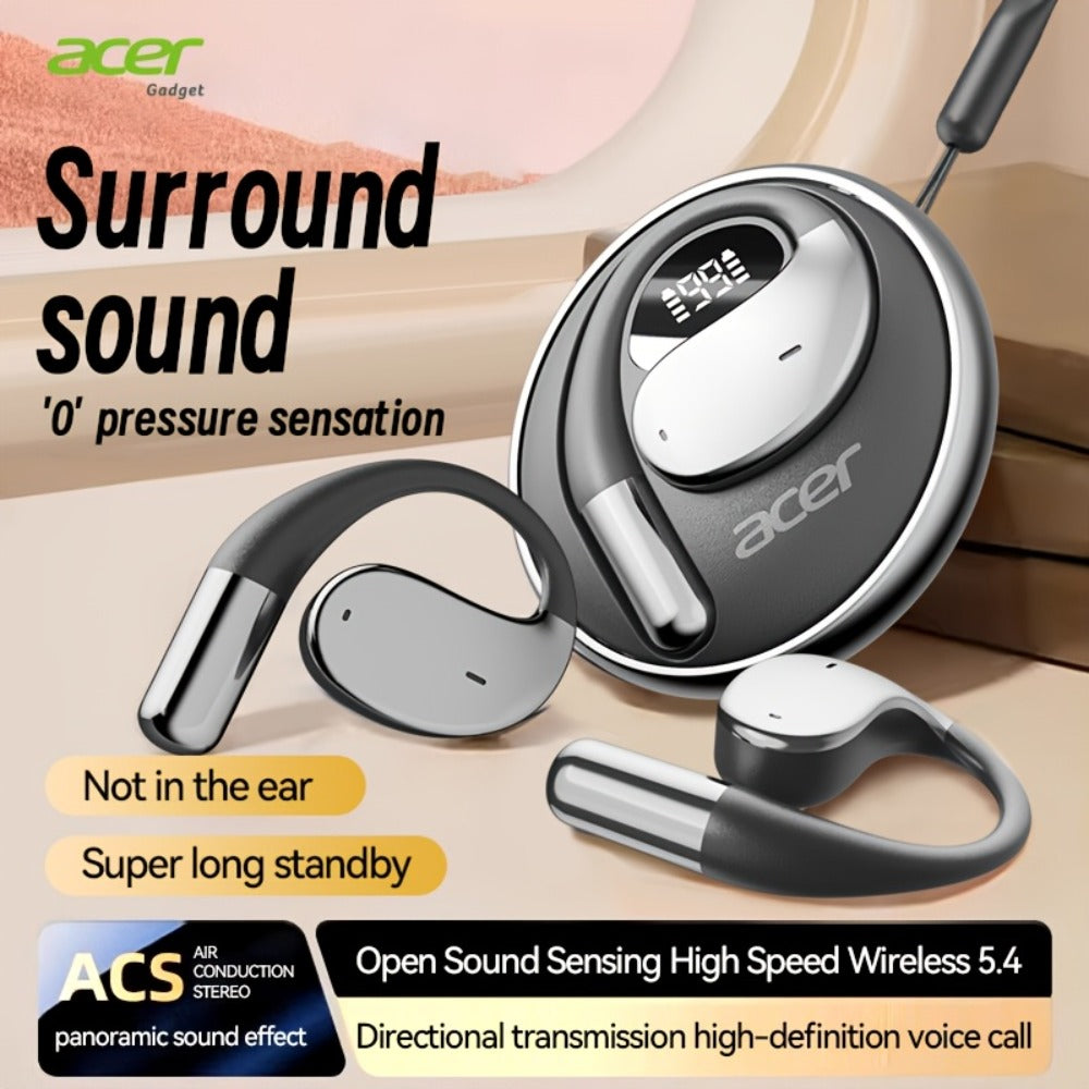 Acer TWS Wireless Earbuds Hook Design Low Latency Gaming 2025 New – HiFi Deep Bass Noise Reduction Ultra-Long Battery Touch Control Lightweight for Sports Running Daily Use