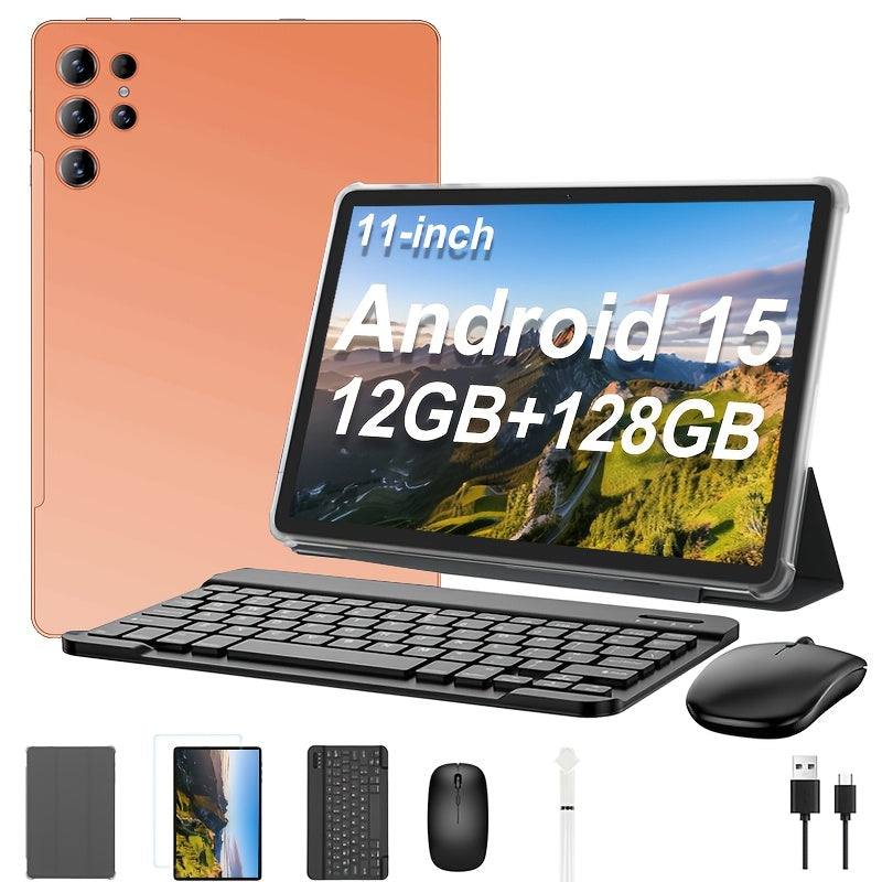 Android 15 Tablet 2-in-1 11 Inch with Keyboard, Case & Stylus | 12GB RAM 128GB ROM, 8MP+20MP Dual Camera, FHD IPS Screen, 5G Wi-Fi, Long Battery Life, Tablet PC for Work School Home