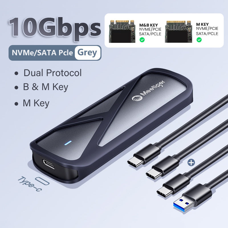 M.2 NVMe/SATA SSD Enclosure 10Gbps USB Adapter – Supports M & B+M Key, 2230/2242/2260/2280, Portable Metal SSD Case for PC, Mac, Laptop | Plug & Play