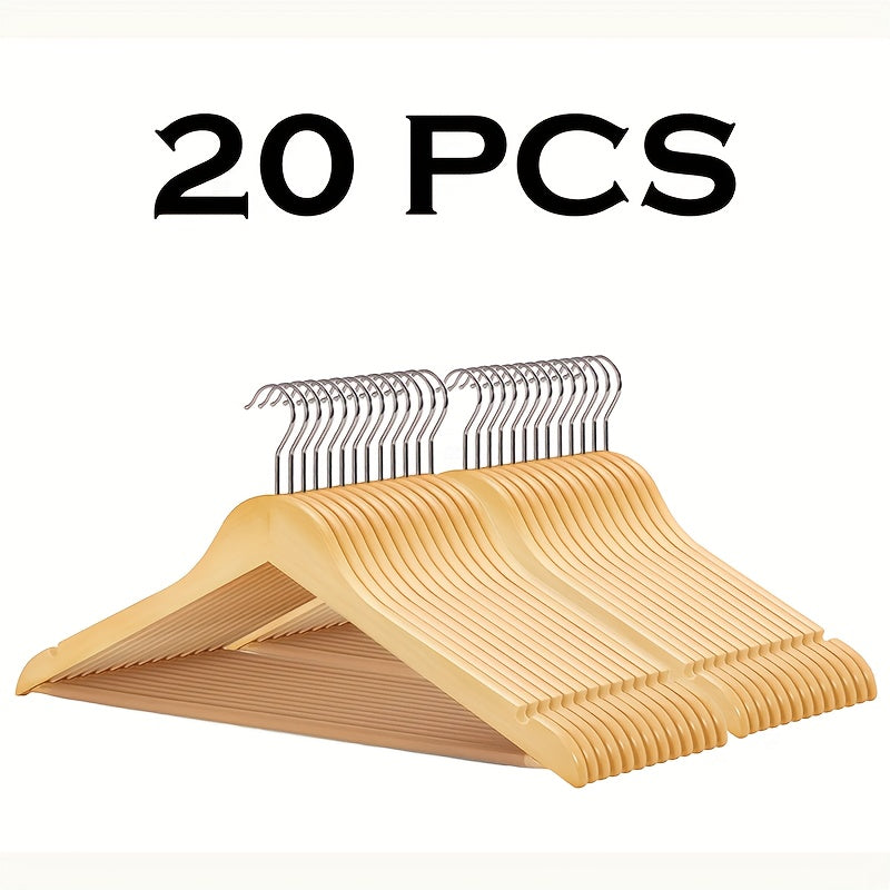 Solid Wood Clothes Hangers Heavy Duty – 10/20/30 Pack Champagne Sturdy Wooden Coat Hangers for Jackets, Dresses & Heavy Coats | Space-Saving Wardrobe Hangers for Home, Office & Hotel Closet Organization